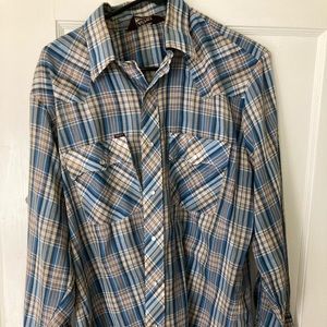 Western cowboy snap plaid shirt